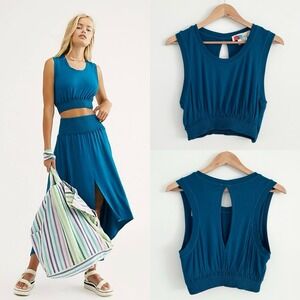 Free People Beach Women Medium Turquoise Blue Open Back Morningside Crop Top NWT